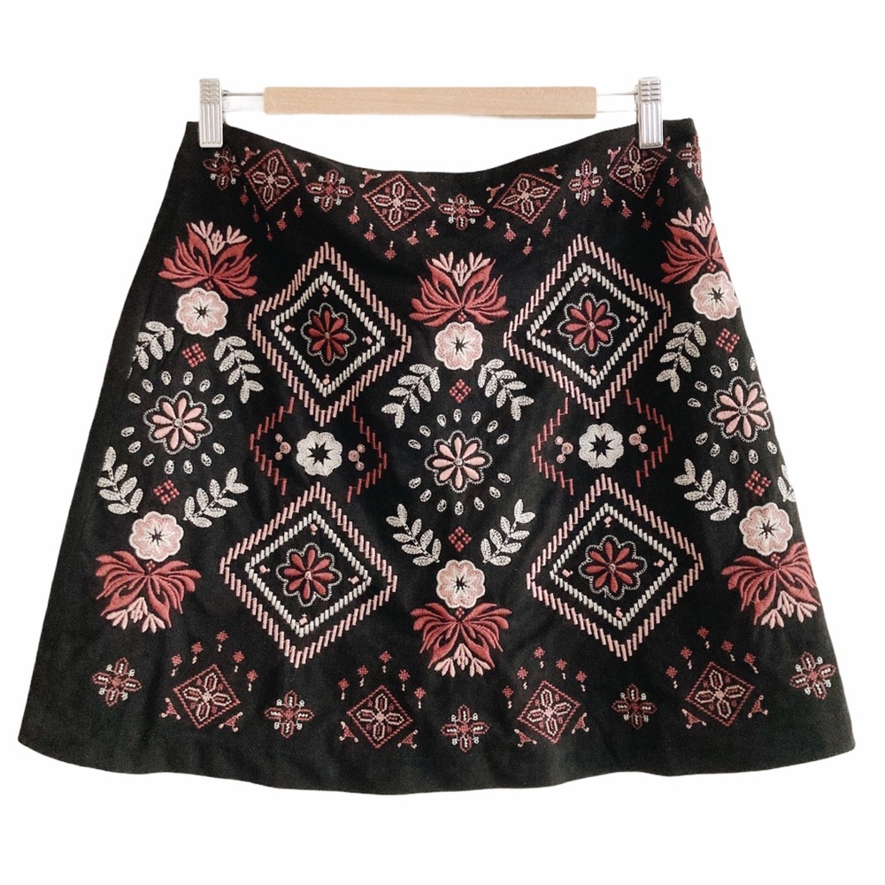 Andree Embroidered Floral Suede Skirt
